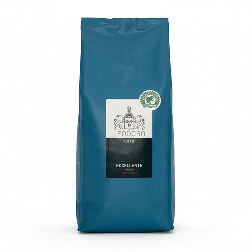 Leodoro Eccellente slow-roast koffiebonen voor bedrijven, 1 kg – volle, rijke smaak met chocoladetonen.
