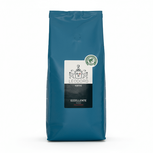 Leodoro Eccellente slow-roast koffiebonen voor bedrijven, 1 kg – volle, rijke smaak met chocoladetonen.