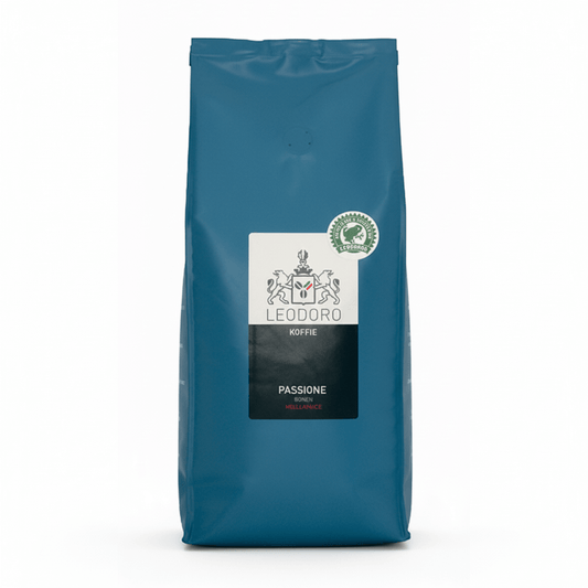 Leodoro Passione slow-roast koffiebonen voor bedrijven – krachtige espresso met zachtzoete afdronk.